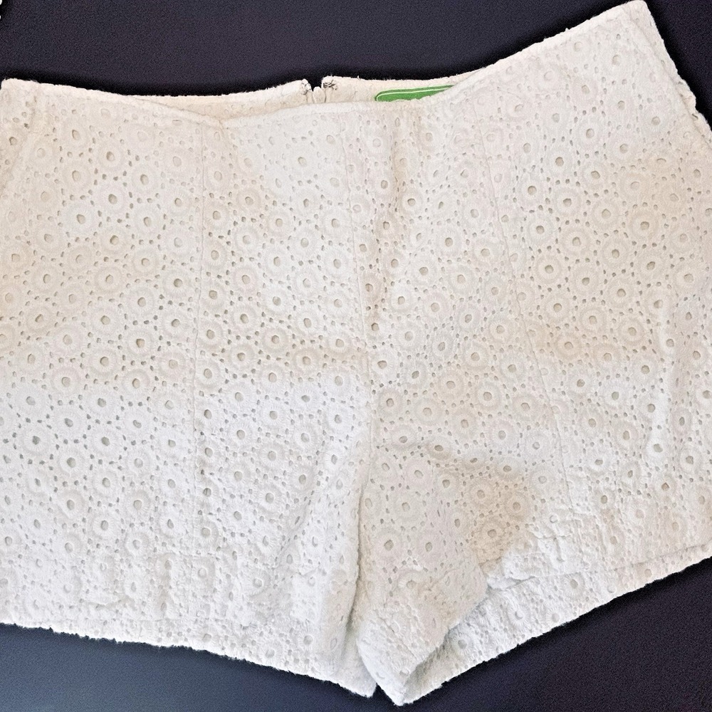 Cappagallo White Eyelet Lined Shorts Size 12 Side Slash Pockets Back Zip 36 - Picture 3 of 10